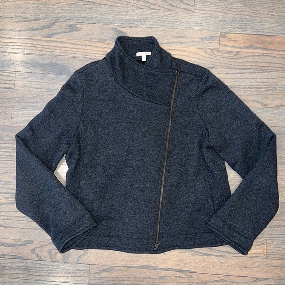 Eileen Fisher Jacket Large Wool Motorcycle Fleece Lined Sherpa Charcoal Grey - Picture 2 of 9